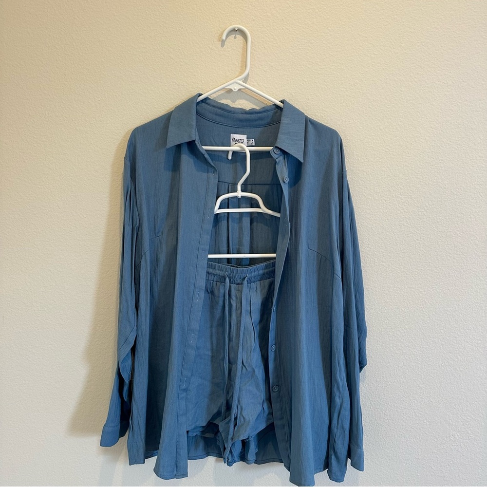 Princess Polly Blue Button-Down Shirt and Shorts Set